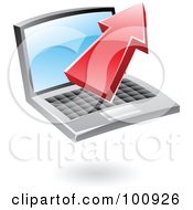 3d Red Glossy Upload Arrow Over A Laptop Icon