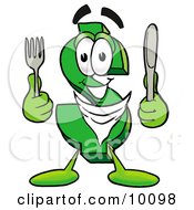Dollar Sign Mascot Cartoon Character Holding A Knife And Fork