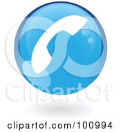 Royalty Free RF Clipart Illustration Of A Round Glossy Blue Phone Web Icon by cidepix