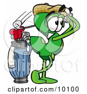 Poster, Art Print Of Dollar Sign Mascot Cartoon Character Swinging His Golf Club While Golfing