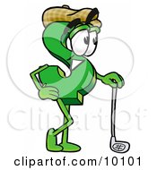 Dollar Sign Mascot Cartoon Character Leaning On A Golf Club While Golfing by Mascot Junction