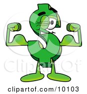 Poster, Art Print Of Dollar Sign Mascot Cartoon Character Flexing His Arm Muscles