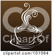 Poster, Art Print Of Steamy White Cup Of Coffee On Brown - 2