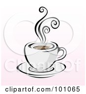 Poster, Art Print Of Steamy Cup Of Coffee On A Pink And White Background