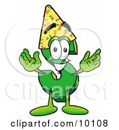 Poster, Art Print Of Dollar Sign Mascot Cartoon Character Wearing A Birthday Party Hat