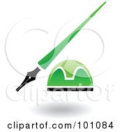 Royalty Free RF Clipart Illustration Of A Green And Black Pen And Ink Well Logo Icon