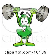 Poster, Art Print Of Dollar Sign Mascot Cartoon Character Holding A Heavy Barbell Above His Head