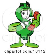 Dollar Sign Mascot Cartoon Character Holding A Telephone