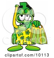 Dollar Sign Mascot Cartoon Character In Orange And Red Snorkel Gear