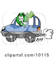 Poster, Art Print Of Dollar Sign Mascot Cartoon Character Driving A Blue Car And Waving