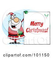 Royalty Free RF Clipart Illustration Of A Merry Christmas Greeting With Santa Presenting A Sign