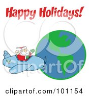 Poster, Art Print Of Happy Holidays Greeting With Santa Flying Around Earth