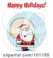 Poster, Art Print Of Happy Holidays Greeting With Santa And A Sack In Snow