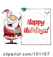 Royalty Free RF Clipart Illustration Of A Happy Holidays Greeting With Santa Presenting A Sign