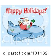 Poster, Art Print Of Happy Holidays Greeting With Santa Flying In The Snow