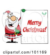 Royalty Free RF Clipart Illustration Of A Merry Christmas Greeting With Santa Holding A Sign