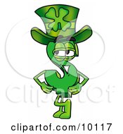 Clipart Picture Of A Dollar Sign Mascot Cartoon Character Wearing A Saint Patricks Day Hat With A Clover On It by Toons4Biz