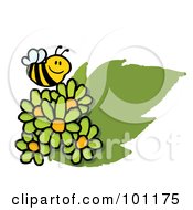 Poster, Art Print Of Happy Honey Bee Flying Over Green Daisies