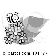 Royalty Free RF Clipart Illustration Of A Grayscale Honey Bee Flying Over Daisies