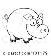 Royalty Free RF Clipart Illustration Of A Coloring Page Outline Of A Happy Smiling Pig
