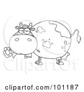 Poster, Art Print Of Coloring Page Outline Of A Chubby Dairy Cow Snacking On A Flower