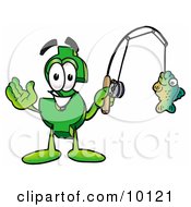 Poster, Art Print Of Dollar Sign Mascot Cartoon Character Holding A Fish On A Fishing Pole