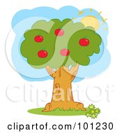 Royalty Free RF Clipart Illustration Of The Sun Merging Behind An Apple Tree
