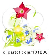 Poster, Art Print Of Design Of Red Blue And Yellow Spring Flowers