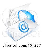 Royalty Free RF Clipart Illustration Of A Letter And Blue Arrow Emerging From An Email Envelope by Oligo