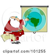 Poster, Art Print Of Santa Pointing To A World Map While Discussing Christmas Deliveries