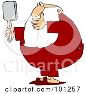 Royalty Free RF Clipart Illustration Of Santa Looking At His Face In A Hand Mirror