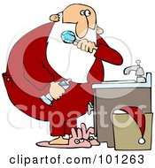 Poster, Art Print Of Santa Brushing His Teeth Over A Sink Bunny Slippers On His Feet