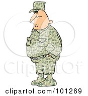 Army Man In A Camouflage Uniform Hid Hands In His Pockets