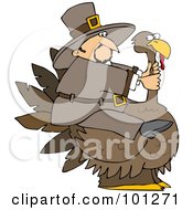 Poster, Art Print Of Thanksgiving Pilgrim Trying To Ride A Huge Turkey