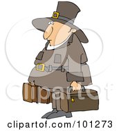 Poster, Art Print Of Thanksgiving Pilgrim Carrying Luggage
