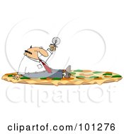 Poster, Art Print Of Businessman Sitting On A Combo Pizza And Holding Up A Cutter