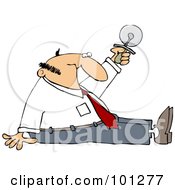 Businessman Sitting On The Floor And Holding Up A Pizza Cutter
