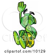 Poster, Art Print Of Dollar Sign Mascot Cartoon Character Plugging His Nose While Jumping Into Water