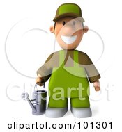 3d Gardener Toon Guy Facing Front And Holding A Watering Can