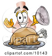 Nose Mascot Cartoon Character Serving A Thanksgiving Turkey On A Platter