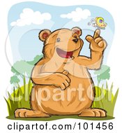 Poster, Art Print Of Happy Bear With A Butterfly On His Finger