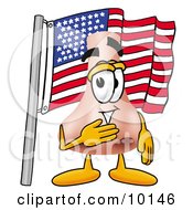 Clipart Picture Of A Nose Mascot Cartoon Character Pledging Allegiance To An American Flag