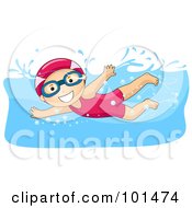 Happy Girl Wearing A Cap And Swimming