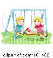 Two Happy Boys Playing On Swings