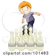 Royalty Free RF Clipart Illustration Of A Happy Red Haired Boy Releasing A Bowling Ball by BNP Design Studio