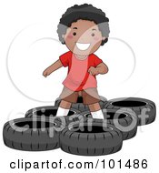 Poster, Art Print Of Happy Black Boy In A Tire Obstacle Course