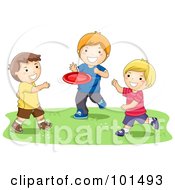 Three Happy Boys Playing With A Flying Disc