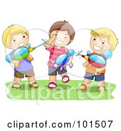 Poster, Art Print Of Three Boys Playing With Water Squirt Guns