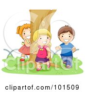 Poster, Art Print Of Boy And Two Girls Chasing Each Other Around A Tree