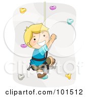 Happy Blond Boy Rock Climbing